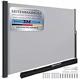 KESSER® Seitenmarkise ausziehbar Markise 180 x 300 cm Blickdicht Sichtschutz & Windschutz für Garten Balkon & Terrasse, Seitenrollo mit Wandhalterung, inkl. Wettercover & Montagezubehör, Grau