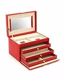 Friedrich|23, Schmuckkoffer, Feinsynthetik, 24 x 15 x 16 cm, Rechteckig, Abschließbar, Mit Spiegel, Jolie 2.0, Kreuznarben-Optik, Rot, 23256-40