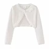 XINYUNZU Bolero Mädchen Baumwolle Cardigan Elegant Süße Strickjacke Langarm Bolerojacke mit Schleifen Jäckchen für Kleid Festlich Cocktailkleid, Strickjacken Kinder Weiß 7-8 Jahre