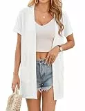 Totatuit Strickjacke Damen Leichte Cardigan Sommer Kurz V-Ausschnitt Strickjacken Kurzarm Strickmantel mit Knöpfe Weiß XXL