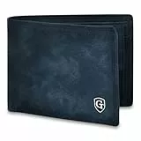 GenTo® - Geräumige Klassische Geldbörse mit Münzfach - Apple AIRTAG Halterung-TÜV geprüfter RFID NFC Schutz - Inklusive Geschenkbox (Dunkelblau)