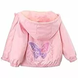 SXSHUN Kinder Übergangsjacke Mädchen Baby Jacke mit Kapuze Dünn Windjacke mit Schmetterlingsmuster Outdoor Kinderjacke, Rosa, 128-134
