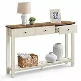 VASAGLE Konsolentisch, Beistelltisch, schmaler Sofatisch, mit 3 Schubladen und Einer Ablage, für Flur, Wohnzimmer, Landhausstil, honigbraun-vintageweiß LNT142WJ01