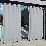 Clothink Outdoor Vorhänge Wasserfest Sonnenschutz Winddicht Rostfrei Schnelltrocknend mit Ösen für Terrasse Garten Balkon Familienhaushalte einfache Montage farbecht(132x215cm,1 Stück, Grau-Weiß)
