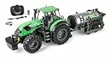 Carson 1:16 Deutz-Traktor8280TTV mit Fassanhänger 100% - RC Traktor, Ferngesteuertes Fahrzeug mit Licht und Sound, inkl. Batterien und Fernsteuerung, Ferngesteuerter Bulldog, grün