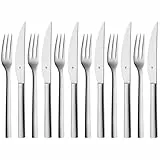 WMF Nuova Steakbesteck 12-teilig, für 6 Personen, Set für 6 Personen, Steakgabel und Steakmesser Set aus Cromargan Edelstahl poliert, spülmaschinengeeignet