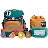 SCHOOL-MOOD Timeless Pro Schulranzenset 7-teilig 23,5L Stauraum, ergonomisches Easy Fit System für 1 m bis 1,50 m Körpergröße, standfest, wasserdichter Stoff mit Reflektoren (Happy Emerald)