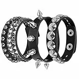 DIVINA VITAE 3 Stück Nietenarmband Schwarze Leder Punk Armband mit Nieten Nietenmanschette Verstellbare Punk Rock Armbänder mit Metallnieten Halloween Party Punk Zubehör für Herren Damen