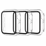 EDIMENS 3-Stück Hartes PC-Gehäuse mit Hartglas Glas Displayschutz Voller Ultradünner Puffer Schutzhülle Kompatibel mit Apple Watch Series 9 8 7 41mm für iWatch Frauen Männer, klar