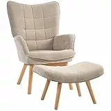 HOMCOM Ohrensessel mit Hocker Sessel Loungesessel mit Cord-Optik, Modern Relaxsessel, Armlehnensessel Lesesessel für Wohnzimmer, Schlafzimmer, Hellbraun