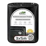 COVALL Abdeckplane 3x5m mittelstarke Plane 110GSM – wasserdichte Bodenplane für Camping, UV-beständige Außenabdeckungen für Zelte, Dach, Sandkasten, Boote, LKW, Wohnmobile und Autos (Schwarz)