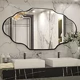 Clevich Spiegel Asymmetrisch 66x116cm Rahmen Alu, HD Glas Wandspiegel, Moderner Dekor-Spiegel, Schlankes Modernes Design, für Bad Badezimmer Wohnzimmer Flur Schlafzimmer Wand Laternen-Design, Schwarz