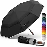 Royal Walk Regenschirm Taschenschirm Sturmfest Automatik Auf und Zu Winddichter Doppelverdeck Klein Stabil Schirm Reflektierend mit Luxuriösem Echtholzgriff für Damen und Herren Umbrella