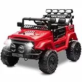 HAUSPROFI Kinder Elektroauto 12V, Elektroauto für Kinder mit 2,4G Fernbedienung, LED, Bluetooth, Musik, 3-5 km/h, Kinderauto Elektrisch, Elektro Kinderauto für ab 3 Jahren, Rot