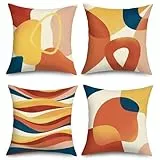 Joymaison Kissenbezüge 45x45 cm 4er Set Modernes Abstraktes Orange Dekorative Kissenbezug Bunte Geometrische Retro Pop Art Deko Kissenhülle für Sofa Couch Schlafzimmer Wohnzimmer