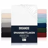 Dreamzie Spannbetttlaken 200x200 cm - Hoher Steg bis 33 cm - 100% Mikrofaser - Weiß - Schadstoffgeprüft (Oeko TEX), Bettlaken mit Gummizug