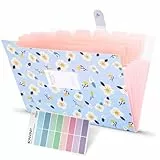 KONVINIT Fächermappe A4, Dokumentenmappe 8 Tasche,PP Floral Bedruckt Akkordeon Dokument Ordner mit Druckknopf,Mappen Ordnersystem Document Organizer,blau