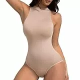 GOLD CARP Shapewear Damen Body Bauchweg Shaping Formende Bodys Nahtlos Body Shaper Bauchkontrolle Neckholder Ärmellos Top Bodysuit Figurformend Unterwäsche,Beige,XL