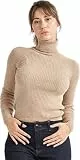 alsestudio Damen Rollkragenpullover Premium Qualität Soft Touch Slim Fit Gerippter Pullover Strickpullover Rollkragenpullover, Beige, Klein