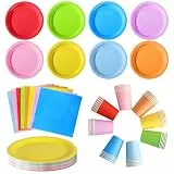 ZblPyro Bunte Partygeschirr Set für 40 Gäste | 120-tlg. Komplett-Set mit runden Pappteller, Pappbechern, Servietten | 8 Farben Partyset |Für Hochzeitsfeier, Geburtstagsfeier, Familienfest
