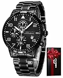 MEGALITH Armbanduhr Herren Chronograph Sport: Analog Quarz Schwarz Edelstahl - Militär Datum Wasserdicht Uhren für Männer