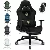 Dowinx Gaming Stuhl, Atmungsaktiver und Ergonomischer Bürostuhl aus Mikrofaser-Velours, Weiches Sitzgefühl wie Pelz, Verstellbarer Schreibtischstuhl mit Fußstütze, Hellschwarz