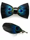JEMYGINS Handgemacht Hochzeit Party Leder Fliege Feder Fliegen mit Geschenkbox Set für Herren, M, Blauer Fleck