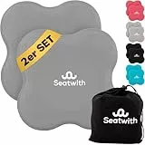Yoga-Knie-Pad 2er Pack Kniekissen mit Transportbeutel+Trainingsanleitung PDF Maximale Entlastung und Unterstützung der Knie Handgelenke und Ellbogen Knieschoner 20 x 20 cm Fitness Pilates GRAU