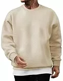 JMIERR Pullover Herren Langarm 2025 Freizeit Rundhalsausschnitt Sweatshirts Winter Hoodies Loose Fit Beige XL