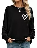 CMTOP Sweatshirt Damen Elegant Drucken Pullover Rundhals Langarmshirt aus Baumwolle Bequem Casual Streetwear Frühjahr Herbst Übergangs Oberteil ohne Kapuze(Schwarz-D, XL)