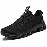 URDAR Laufschuhe Herren Sneaker Sportschuhe Turnschuhe Atmungsaktiv Innen Außen Freizeit Straßenlaufschuhe Fitness Jogging Schlüpfen(Schwarz Weit,46 EU)