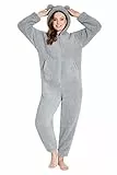 CityComfort Jumpsuit Damen Kuschelig Fleece Onesie Damen Flauschig S-XL (Grau, S)