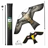 VOUNOT® Vogelschreck Drachen, Vogelabwehr Falke Flugdrachen realistisch mit 4 m Teleskopstange, Vogelbekämpfung und zum Schutz der Ernte für Garten, Bauernhof & Feld, 2 Stück, Stil E & G