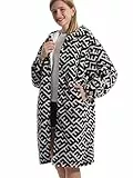 JOJJJOJ Übergroße Decke mit Reißverschluss, Kapuzenpullover, tragbare Decke, Damen und Herren, mit Kapuze, gemütlich, warm, Sherpa-Fleece-Strickjacke, Schwarz , One size