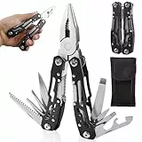 Multitool Geschenke für Männer, Multitool Werkzeug für Valentinstag, Edelstahl Multifunktionswerkzeug Messer Folding Multiwerkzeug, Multifunktionszange mit Aufbewahrungstasche (Schwarz)