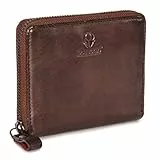 DONBOLSO Montreal Mini-Wallet - Damen-Geldbörse aus Leder - Kleine sichere Damengeldbörse mit Reißverschluss - 13 Kredit-Karten-Fächer und RFID-Schutz - Kleines flaches Ladies-Portemonnaie - Braun