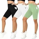 FuelMeFoot 3er Pack Radlerhose Damen, High Waist Shorts mit Taschen, Blickdicht Sportshorts für Fitness & Yoga.03-Schwarz/Weiß/Hellgrün L/XL