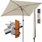 4smile Sonnenschirm Balkon SET 3-in-1, Sonnnenschutz Balkon, UV50+ Sonnenschirm rechteckig 200 x 125 cm + Sonnenschirmhalter Balkongeländer + Sonnenschirmhülle, Beige