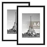 upsimples Bilderrahmen A4, 2 Pack Bilderrahmen Kinderzeichnungen A4，Leichter & dünner Rahmen Schwarz für Fotos, Bilder, Poster