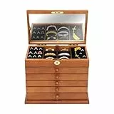 vinnyooc 6 Schichten Schmuckkasten, Schmuckaufbewahrung Schachtel, Holz Schmuckkasten mit Spiegel, Tastensperre Schmuckkoffer, Abschließbar Aufbewahrungsbox für Anhängern Armbändern Halsketten Ringen