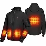 KEMIMOTO beheizbare Jacke Herren mit 15000mAh Akku, 100% wasserdicht beheizte Softshelljacke mit 5 Heizonen, USB Eletriksche Winterjacke für Ski Fahren, Wandern, Fahren, Outdoor Ativitäten