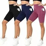 FuelMeFoot 3er Pack Radlerhose Damen Mit Taschen High Waist, Kurze Hose Damen, Gym Yoga Lauf Sommer Alltag