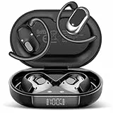 STECEi Open-Ear Kopfhörer 5.4 Bluetooth Kopfhörer, 2025 Verstellbare Ohrhaken Kopfhörer Kabellos Bluetooth starker Bass, 36H Spielzeit kopfhörer Sport IP7 Wasserfest für Sport, LED, Laufen,Tiefschwarz