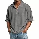 Generisch Poloshirt Herren Große Größe, Kurzarm Sommer Polohemd Mit Reißverschluss Einfarbige Polo T-Shirt Casual Golf Shirts Baumwolle Tops Y2K Sportkleidung Mann (4XL, Gray)