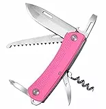 ZIMAIC Taschenmesser, Multitool Klappmesser, Vatertag Geschenk, Schweizer Messer Taschenwerkzeug (7 Funktionen, Einhand-Edelstahlklinge, Korkenzieher, Holzsäge) für Campen und Notfälle (Rosa)