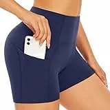SIMIYA Radlerhose Damen Kurze Sporthose mit Tasche, High Waist Kurze Hose Leggings Bauchweg Hotpants Sommer Shorts Boxershorts Unterhosen （Blau，M）