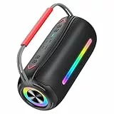 Bluetooth Lautsprecher mit Tragegriff, 40W Musikbox Bluetooth Box mit Dualen Bass-Treibern, IPX7 Wasserdicht, RGB Lichter, TWS Kopplung, AUX, TF Karte, Geeignet Party/Outdoor/Reisen, Schwarz