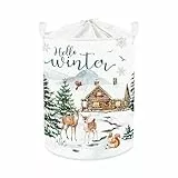 Clastyle Wintertiere Kinder Wäschekorb mit Henkel Weihnachtsbaum Kleidung Spielzeug Aufbewahrungskorb Jungen Mädchen Aufbewahrungsbox für Babyzimmer Bad,Hirsch,36 * 45 cm