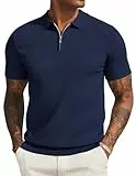 COOFANDY Poloshirts für Herren Strick Polo Shirts Herren Kurzarm Stretch Polohemd mit Reißverschluss Casual Männer Golf Shirts Navy Blau M