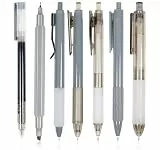 Dacono Packung mit 7 Gelschreibern Textmarker Schreibset, Ästhetische Einziehbare Gelschreiber mit Schwarzer Tinte und 1 Textmarker, Lava-Asche Style - Kugelschreiber 0,5 mm für Studenten,Tagebuch